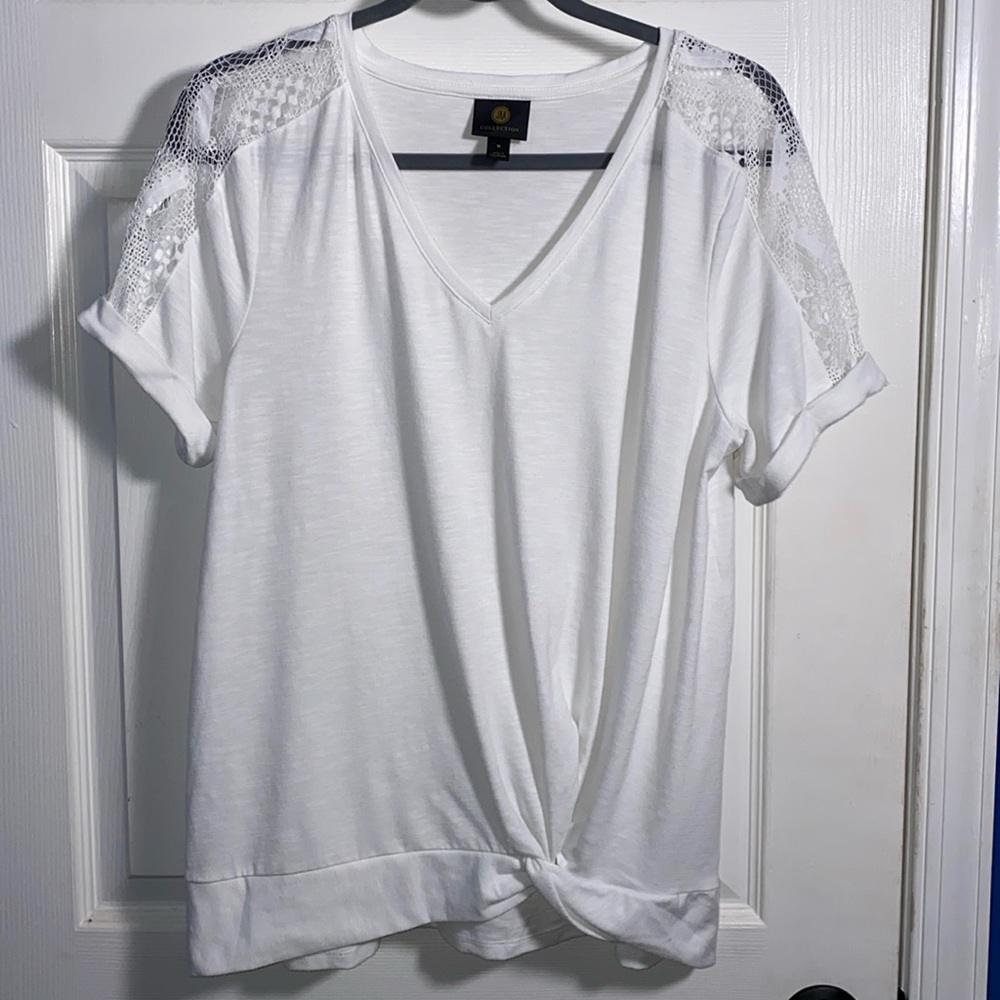 JM Collection Short Sleeve Top, White, Medium
